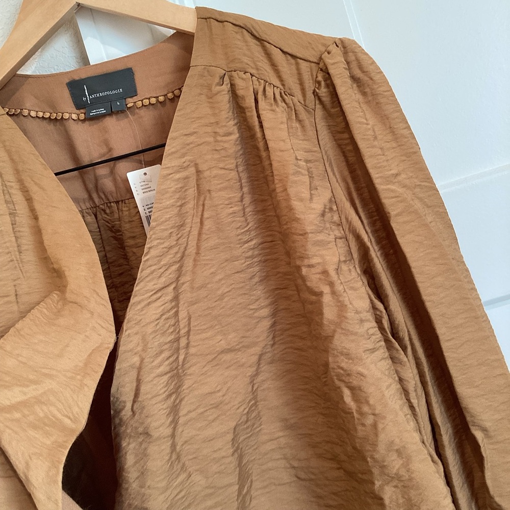 Anthropologie Long Sleeve Wrap Blouse Silky New Large Copper Brown - Picture 10 of 15